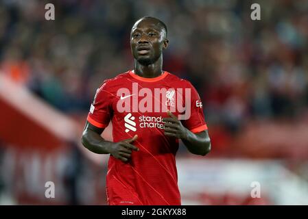 Liverpool, Regno Unito. 15 settembre 2021. Naby Keita di Liverpool guarda avanti. UEFA Champions League, partita gruppo B, Liverpool contro Milano all'Anfield Stadium di Liverpool mercoledì 15 settembre 2021. Questa immagine può essere utilizzata solo a scopo editoriale. Solo per uso editoriale, licenza richiesta per uso commerciale. Nessun uso in scommesse, giochi o un singolo club / campionato / giocatori pubblicazioni. pic di Chris Stading/Andrew Orchard sport fotografia/Alamy Live news credito: Andrew Orchard sport fotografia/Alamy Live News Foto Stock