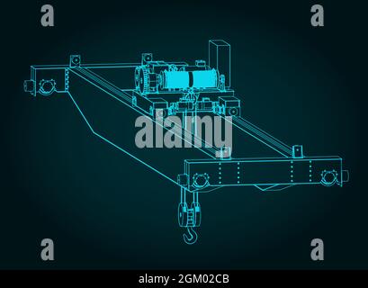 Illustrazione vettoriale stilizzata della gru a ponte a doppia trave Illustrazione Vettoriale