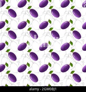 Modello astratto con prugne. Illustrazione del vettore frutta. Illustrazione Vettoriale