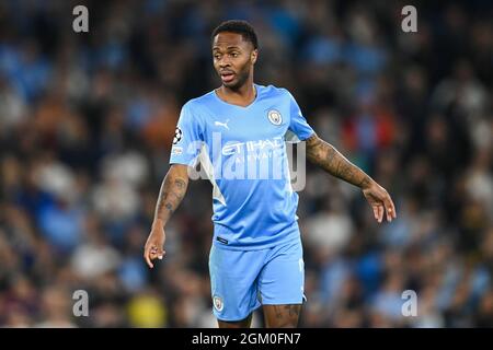 Raheem Sterling #7 di Manchester City durante la partita in, il 15/9/2021. (Foto di Craig Thomas/News Images/Sipa USA) Credit: Sipa USA/Alamy Live News Foto Stock