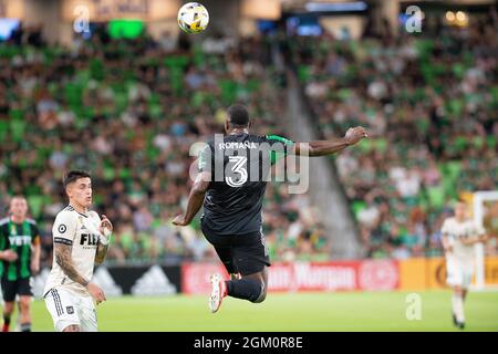 15 settembre 2021: Austin FC Jhohan RomaÃ±un difensore (03) in azione durante la partita MLS contro Los Angeles FC al Q2 Stadium. Austin, Texas. Mario Cantu/CSM Foto Stock