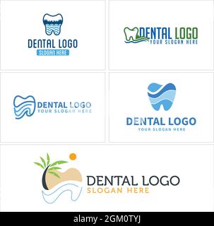 Clinica dentale logo design dente astratto dentista lineare Illustrazione Vettoriale
