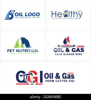 Industria di perforazione gas di petrolio e PET shop nutrizionale logo design Illustrazione Vettoriale