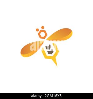 abstract bee fly elegante logo icona piatta concetto vettoriale design grafico Illustrazione Vettoriale