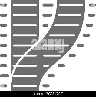 Ferrovie curve, binari ferroviari, strade ferroviarie icona grigia. Illustrazione Vettoriale