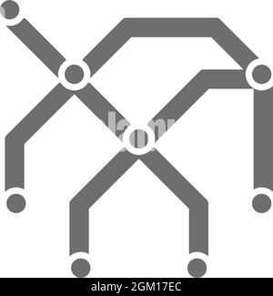 Mappa della metropolitana, stazioni ferroviarie, icona della metropolitana grigia. Illustrazione Vettoriale