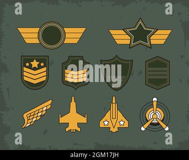 dieci emblemi militari Illustrazione Vettoriale