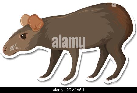Un modello di adesivo di illustrazione di carattere nero del fumetto capybara Illustrazione Vettoriale