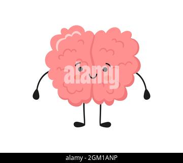 Kawaii felice personaggio del cervello umano. Simbolo disegnato a mano di mente sana. Illustrazione vettoriale del cartone animato isolato su sfondo bianco Illustrazione Vettoriale