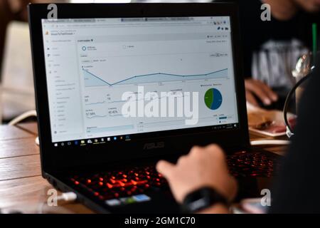 Analisi dei siti Web. Lavoratore che controlla il traffico visitatore Report sul sito web. Analisi dei dati. Foto Stock