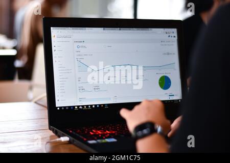 Analisi dei siti Web. Lavoratore che controlla il traffico visitatore Report sul sito web. Analisi dei dati. Foto Stock