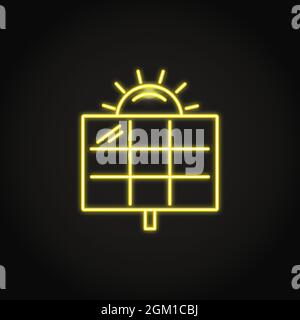 Icona del pannello solare al neon in stile linea. Simbolo della fonte di energia alternativa. Illustrazione vettoriale. Illustrazione Vettoriale