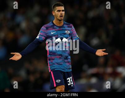 Manchester, Inghilterra, 15 settembre 2021. Andre Silva di Lipsia durante la partita della UEFA Champions League all'Etihad Stadium di Manchester. Il credito dell'immagine dovrebbe leggere: Darren Staples / Sportimage Credit: Sportimage/Alamy Live News Foto Stock