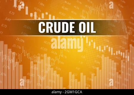 Variazione dei prezzi sui futures del greggio nel mondo su sfondo finanziario giallo. Trend su e giù. Illustrazione 3D. Concetto di mercato dei derivati finanziari Foto Stock