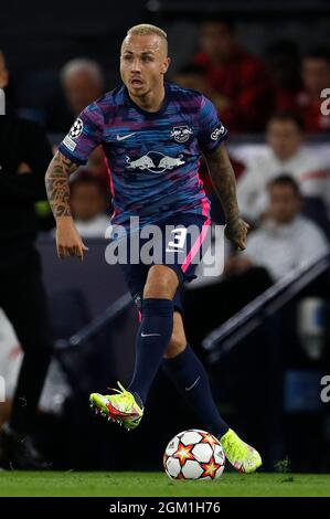 Manchester, Inghilterra, 15 settembre 2021. Angelino di Lipsia durante la partita della UEFA Champions League all'Etihad Stadium di Manchester. Il credito dell'immagine dovrebbe leggere: Darren Staples / Sportimage Credit: Sportimage/Alamy Live News Foto Stock