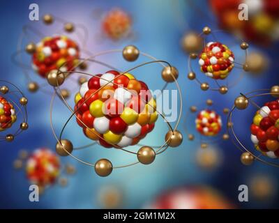 Modello di molecola astratto costituito da sfere colorate. Illustrazione 3D. Foto Stock