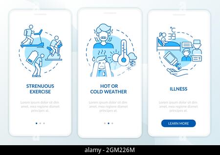 Aumento del consumo di liquidi schermata blu della pagina dell'app mobile onboarding Illustrazione Vettoriale