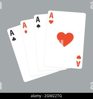 Set di quattro aces carte da gioco tute. Mano di poker vincente. Insieme di cuori, picche, club e diamanti asso. Illustrazione vettoriale. Illustrazione Vettoriale
