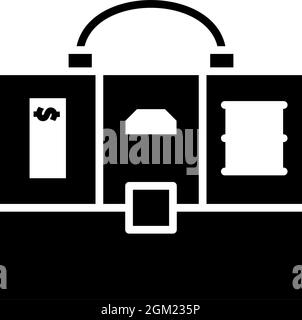 Olio, Dollaro e Oro dividendo Briefcase concetto icona. Design a matita nero. Illustrazione vettoriale. Illustrazione Vettoriale