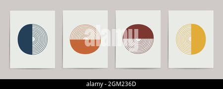 Trendy set di astratto creativo minimalista artistico dipinto a mano composizione ideale per la decorazione a parete, come cartolina o brochure design, vettore Illustrazione Vettoriale