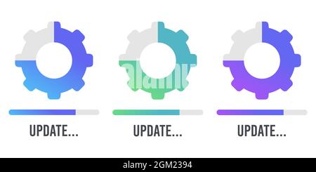 Aggiornamento del software di sistema e il concetto di aggiornamento. Processo di caricamento sullo schermo. Illustrazione Vettoriale. Illustrazione Vettoriale