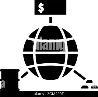 Olio, Dollaro e Oro con icona Planet Concept. Design a matita nero. Illustrazione vettoriale. Illustrazione Vettoriale