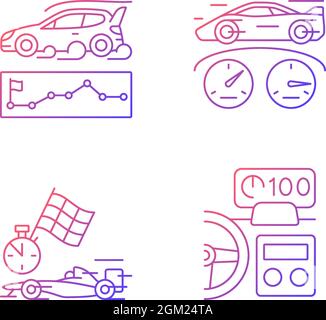 Automobili da corsa per la concorrenza gradiente lineare vettore icone set Illustrazione Vettoriale