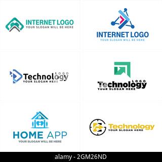 Set di icone di tecnologia Internet logo design Illustrazione Vettoriale
