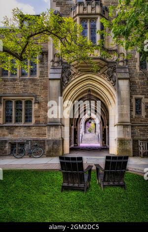 Campbell Hall Princeton University - una vista sulla Collegiata illuminata stile gotico architettura di Campbell Hall. La sala è stata un dono della Foto Stock