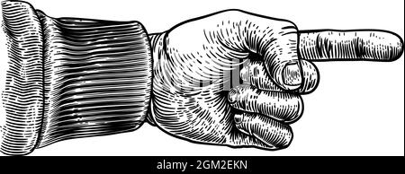 Mano la direzione di puntamento del dito xilografia incisione Illustrazione Vettoriale
