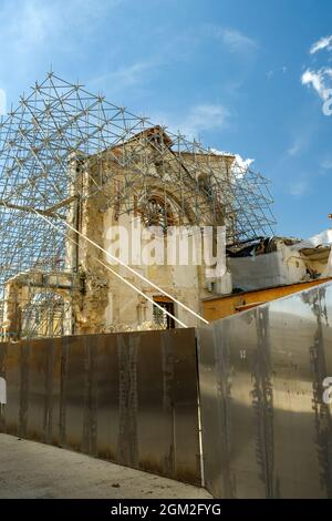 La chiesa di San Benedetto a Norcia, distrutta in un terremoto del 30 ottobre 2016., Umbria, Italia Foto Stock