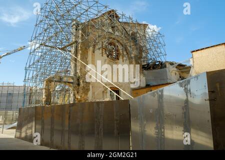 La chiesa di San Benedetto a Norcia, distrutta in un terremoto del 30 ottobre 2016., Umbria, Italia Foto Stock