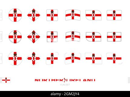Set di bandiere dell'Irlanda del Nord, semplici bandiere dell'Irlanda del Nord con tre effetti diversi. Illustrazione vettoriale. Illustrazione Vettoriale