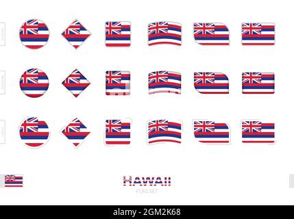 Insieme di bandiere delle Hawaii, bandiere semplici delle Hawaii con tre effetti differenti. Illustrazione vettoriale. Illustrazione Vettoriale