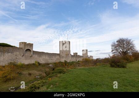 Parte del muro di pietra medievale che circonda Visby, Gotland, Svezia Foto Stock