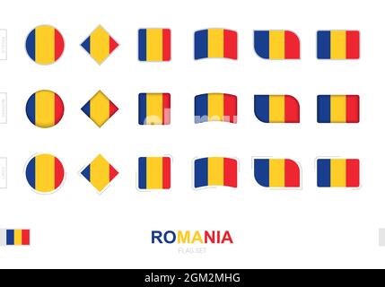 Bandiera della Romania, bandiere semplici della Romania con tre effetti diversi. Illustrazione vettoriale. Illustrazione Vettoriale