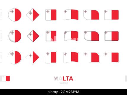 Bandiera di Malta, bandiere semplici di Malta con tre effetti diversi. Illustrazione vettoriale. Illustrazione Vettoriale