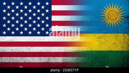 Bandiera nazionale degli Stati Uniti d'America (USA) con bandiera nazionale del Ruanda. Grunge sfondo Foto Stock