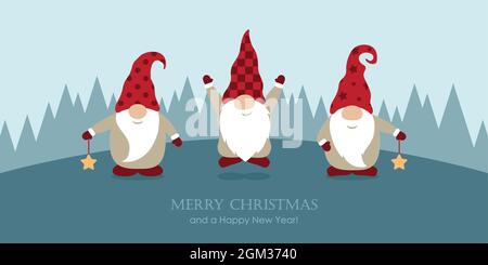 tre simpatici gnomes natalizi con simpatici cappucci Illustrazione Vettoriale
