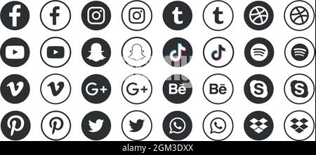 Icone dei social media o loghi dei social network insieme di icone vettoriali piatte per applicazioni e siti Web insieme di vettori Illustrazione Vettoriale