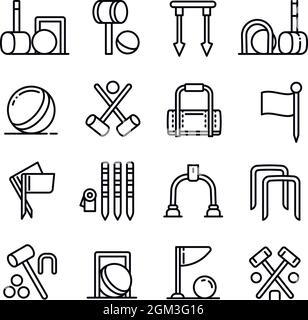 Set di icone croquet. Contorno insieme di icone vettoriali croquet per il web design isolato su sfondo bianco Illustrazione Vettoriale