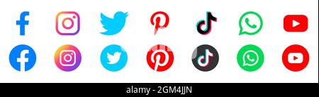 Icone rotonde dei social media o logo dei social network insieme di icone piatte per app e siti Web Foto Stock