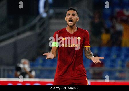 Lorenzo Pellegrini di AS Roma durante la partita di calcio della UEFA Europa Conference League tra AS Roma e CSKA Sofia allo Stadio Olimpico di Roma il 16 settembre 2021 Foto Stock