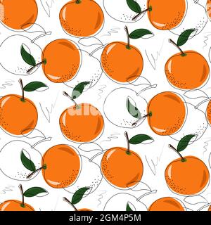 Modello con arance astratte. Illustrazione della frutta. Disegno vettoriale. Illustrazione Vettoriale