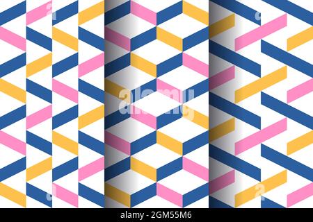 Vettore Imposta pattern senza giunture astratto geometrico. Set di moderni pattern vettoriali senza giunture. Texture vettoriali alla moda. Illustrazione Vettoriale