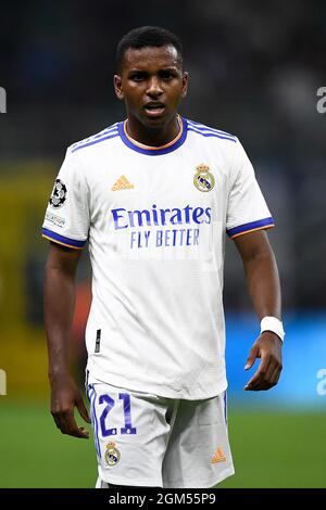 Milano, Italia. 15 settembre 2021. Rodrygo Silva de Goes del Real Madrid CF si presenta durante la partita di calcio UEFA Champions League tra FC Internazionale e Real Madrid CF. Credit: Nicolò campo/Alamy Live News Foto Stock