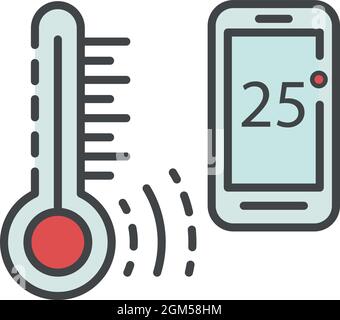 Icona del controllo intelligente della temperatura. Contorno dell'icona del vettore di controllo della temperatura intelligente colore piatto isolato su bianco Illustrazione Vettoriale