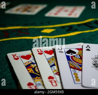 Carte con Royal Flushs punteggio mano al gioco Foto Stock