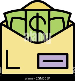 Icona della busta di denaro per corruzione. Contorno busta denaro corruzione vettore icona colore piatto isolato su bianco Illustrazione Vettoriale