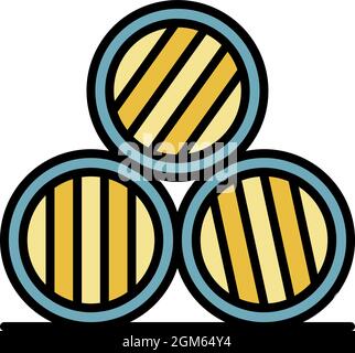 Icona della pila del barile del whisky. Contorno barile whisky stack vettoriale icona colore piatto isolato su bianco Illustrazione Vettoriale